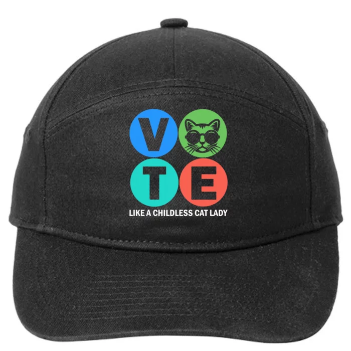 Retro Vote Like A Childless Cat Lady Is Voting Kamala 2024 7-Panel Snapback Hat