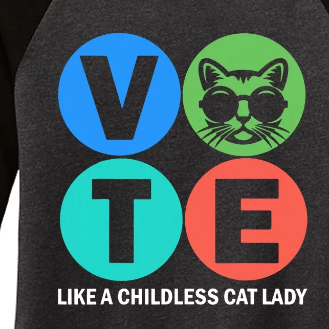 Retro Vote Like A Childless Cat Lady Is Voting Kamala 2024 Women's Tri-Blend 3/4-Sleeve Raglan Shirt