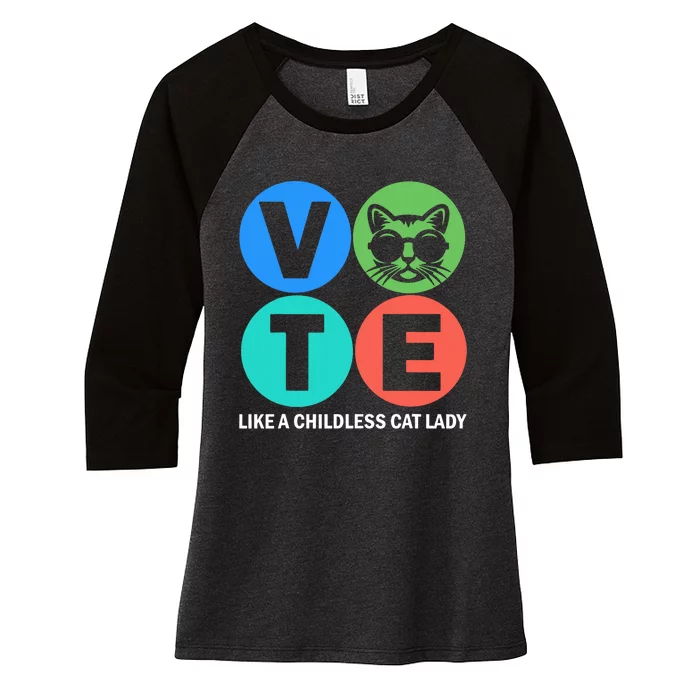 Retro Vote Like A Childless Cat Lady Is Voting Kamala 2024 Women's Tri-Blend 3/4-Sleeve Raglan Shirt