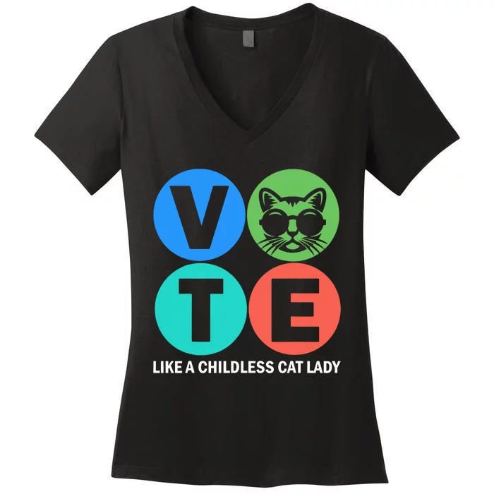 Retro Vote Like A Childless Cat Lady Is Voting Kamala 2024 Women's V-Neck T-Shirt