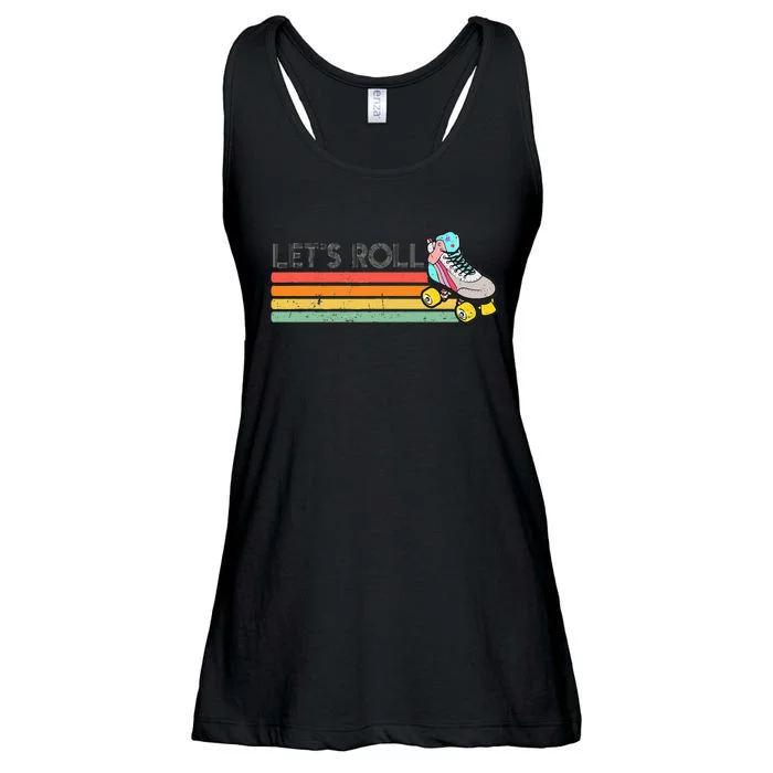 Retro Vintage Lets Roll Roller Skating Skater Skate 80s 70s Ladies Essential Flowy Tank