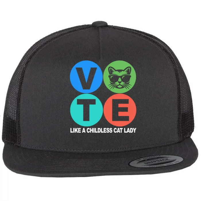 Retro Vote Like A Childless Cat Lady Kamala Harris 2024 Flat Bill Trucker Hat