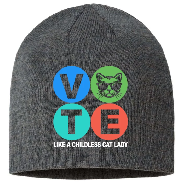 Retro Vote Like A Childless Cat Lady Kamala Harris 2024 8 1/2in Sustainable Knit Beanie