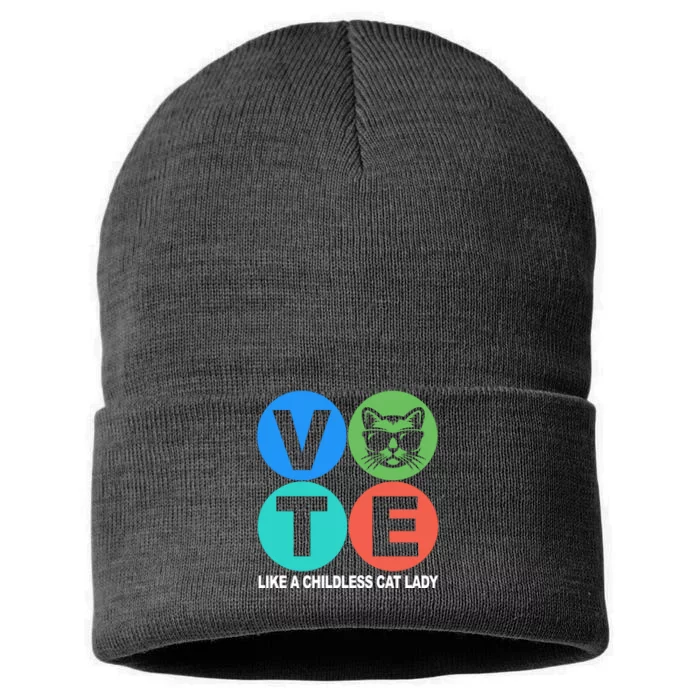 Retro Vote Like A Childless Cat Lady Kamala Harris 2024 Sustainable Knit Beanie