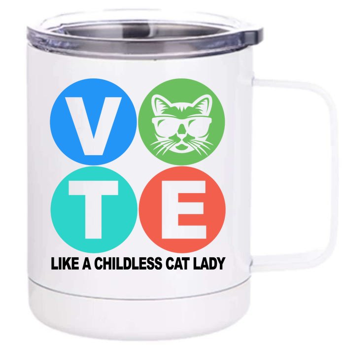 Retro Vote Like A Childless Cat Lady Kamala Harris 2024 Front & Back 12oz Stainless Steel Tumbler Cup