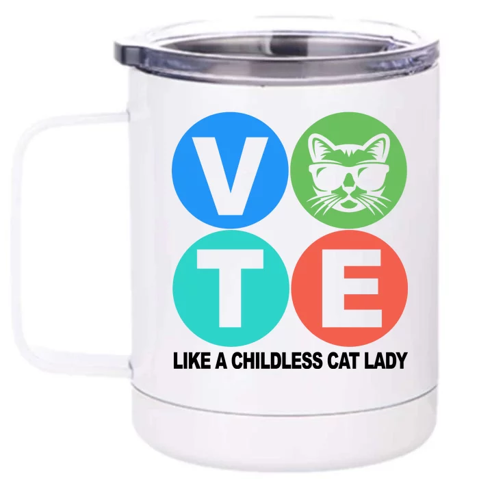 Retro Vote Like A Childless Cat Lady Kamala Harris 2024 Front & Back 12oz Stainless Steel Tumbler Cup