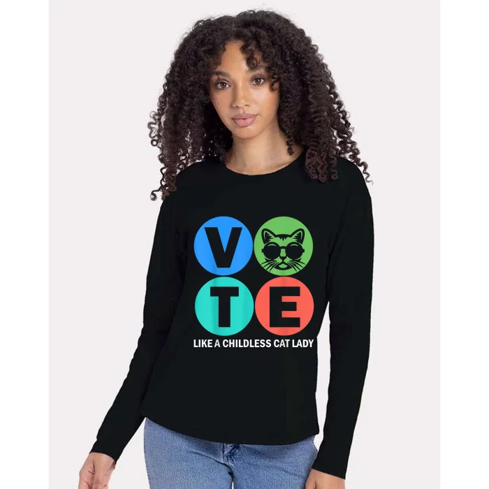 Retro Vote Like A Childless Cat Lady Is Voting Kamala 2024 Womens Cotton Relaxed Long Sleeve T-Shirt