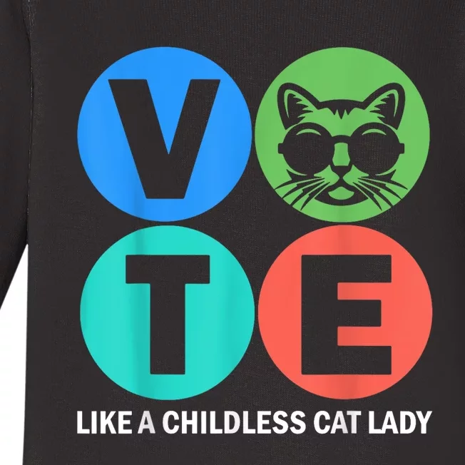 Retro Vote Like A Childless Cat Lady Is Voting Kamala 2024 Baby Long Sleeve Bodysuit