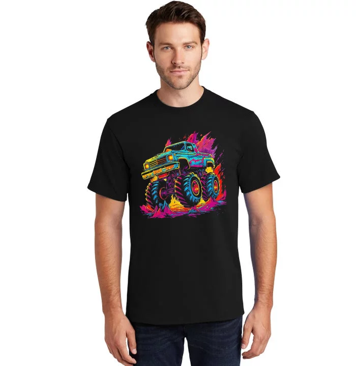 Retro Vintage Monster Truck Retro Sunset Monster Truck Tall T-Shirt