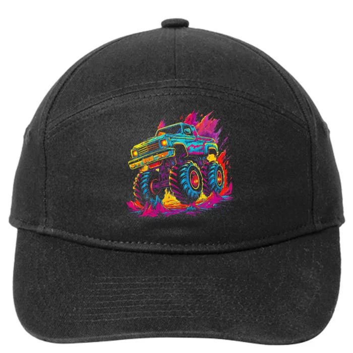 Retro Vintage Monster Truck Retro Sunset Monster Truck 7-Panel Snapback Hat