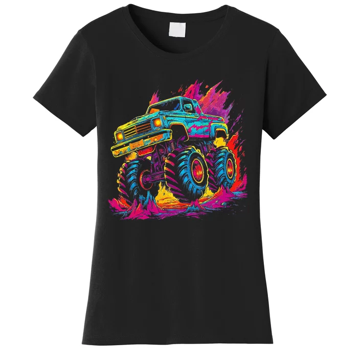 Retro Vintage Monster Truck Retro Sunset Monster Truck Women's T-Shirt