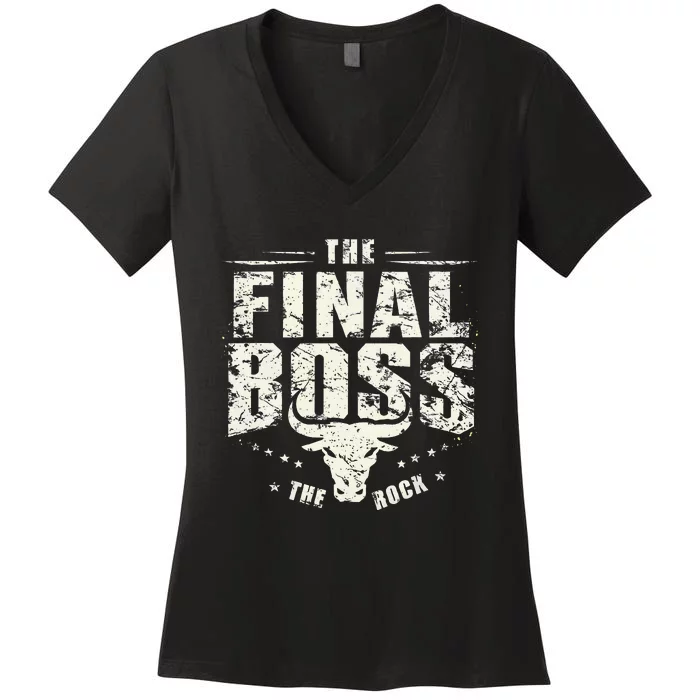 Rock Vintage Music Boss Final White Design Fun Music Lover Women's V-Neck T-Shirt