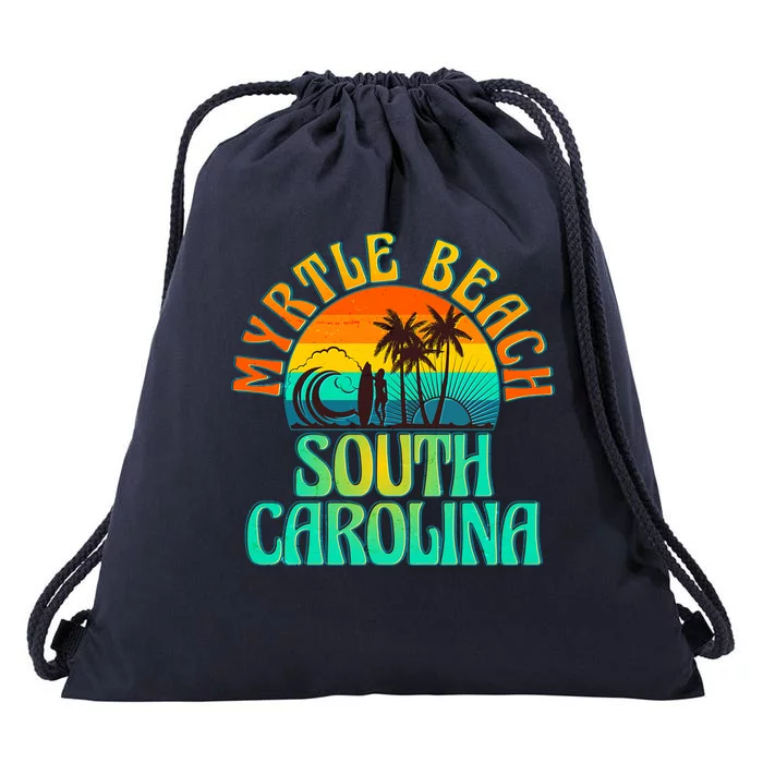 Retro Vintage Myrtle Beach South Carolina Drawstring Bag