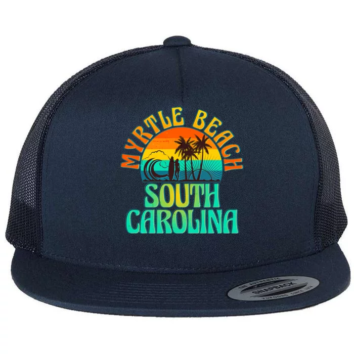 Retro Vintage Myrtle Beach South Carolina Flat Bill Trucker Hat