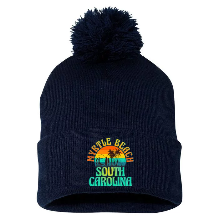 Retro Vintage Myrtle Beach South Carolina Pom Pom 12in Knit Beanie