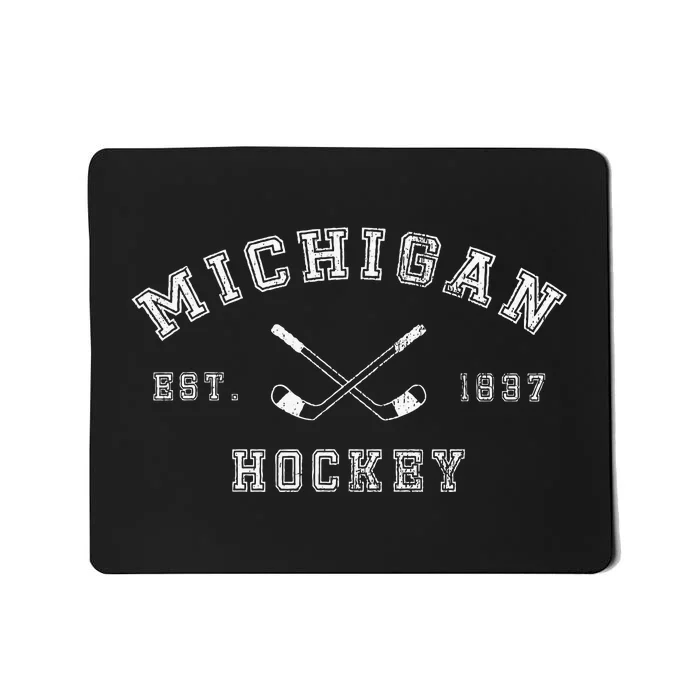 Retro Vintage Michigan Hockey With Hockey Sticks Mousepad