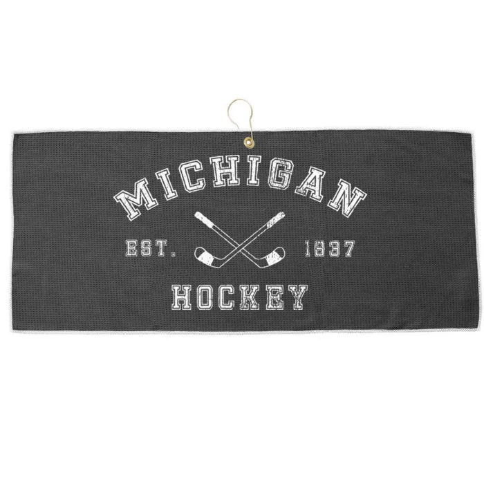 Retro Vintage Michigan Hockey With Hockey Sticks Large Microfiber Waffle Golf Towel