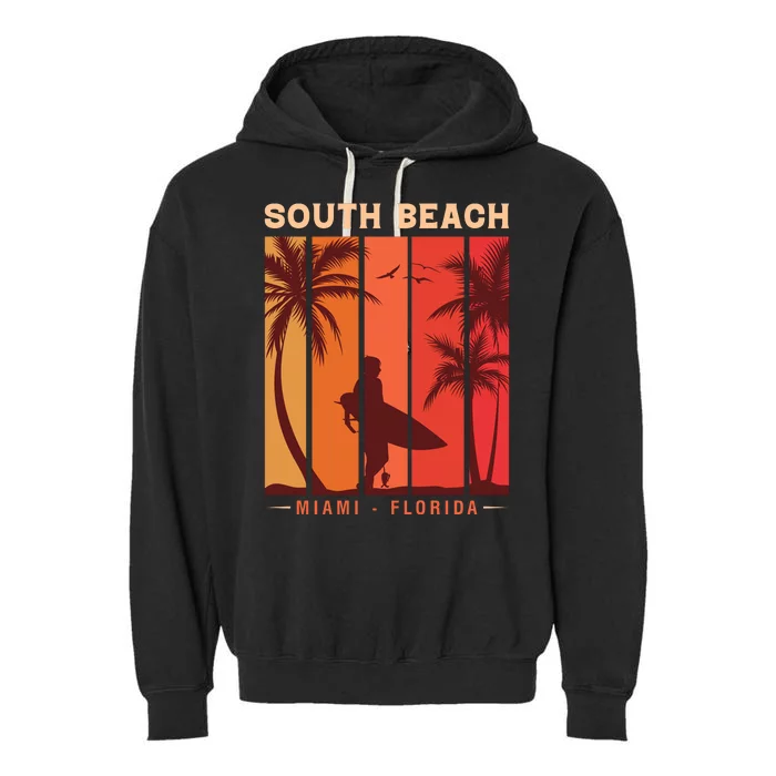 Retro Vintage Miami Florida South Beach Garment-Dyed Fleece Hoodie