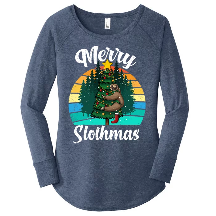 Retro Vintage Merry Slothmas Christmas Cute Sloth Pajamas Gift Women's Perfect Tri Tunic Long Sleeve Shirt