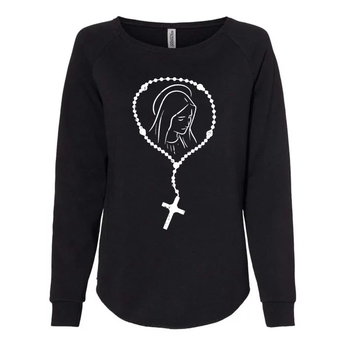 Rosary Virgin Mary God Jesus Faith Religious Catholic Womens California Wash Sweatshirt