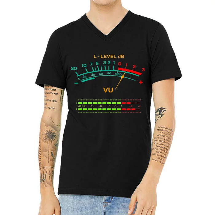 Retro Vu Meter Vintage Hi Fi Audio Stereo Music Sound V-Neck T-Shirt