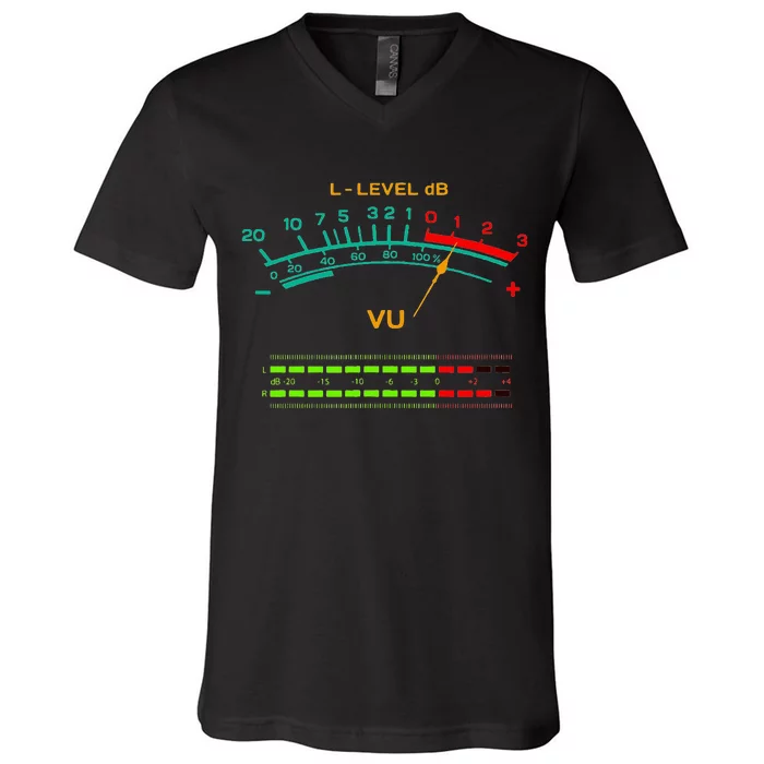 Retro Vu Meter Vintage Hi Fi Audio Stereo Music Sound V-Neck T-Shirt