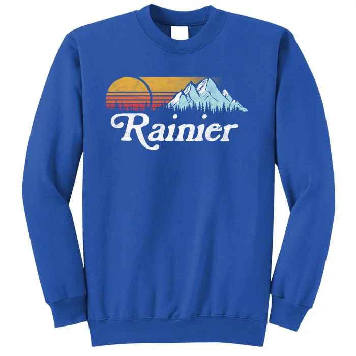 Retro Vibe Mount Rainier Gift Vintage Mountains And Sun Tall Sweatshirt