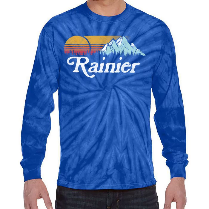 Retro Vibe Mount Rainier Gift Vintage Mountains And Sun Tie-Dye Long Sleeve Shirt