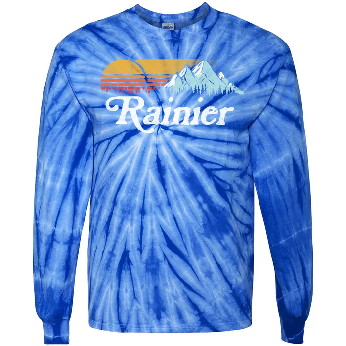 Retro Vibe Mount Rainier Gift Vintage Mountains And Sun Tie-Dye Long Sleeve Shirt