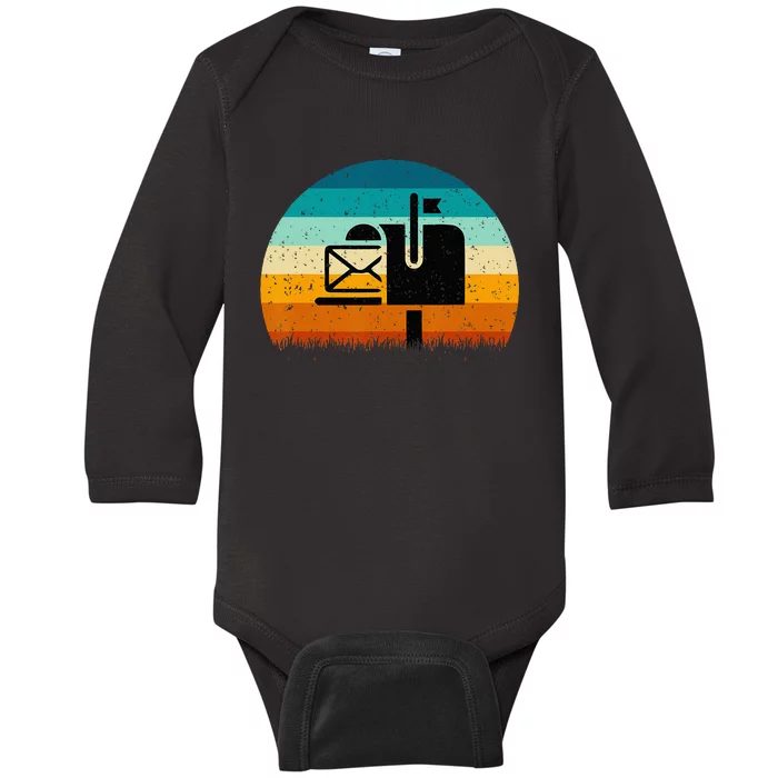 Retro Vintage Mailbox Mail Carrier Post Office Postal Worker Baby Long Sleeve Bodysuit