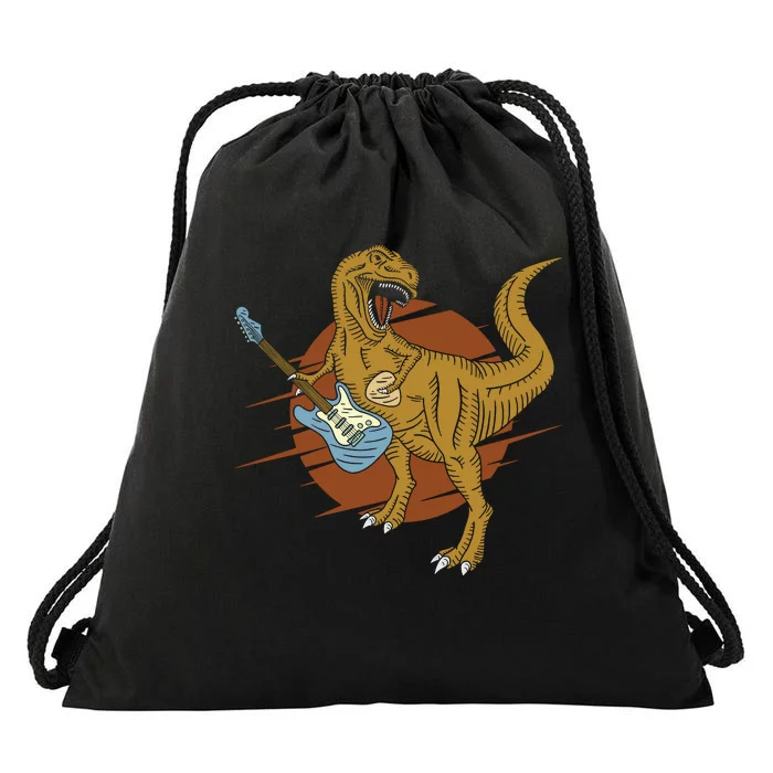 Retro Vintage Musican Dinosaur Drawstring Bag