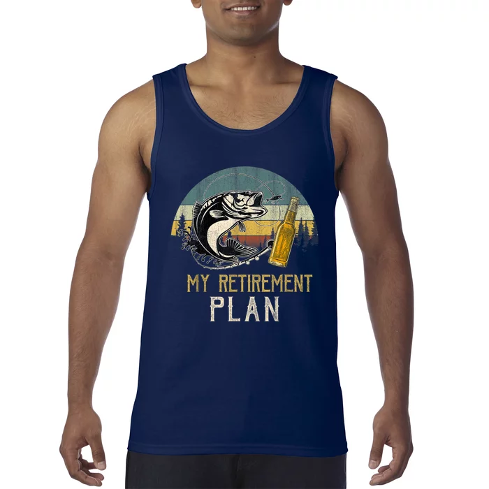 Retro Vintage My Retirement Plan Drinking Beer And Fishing Tank Top