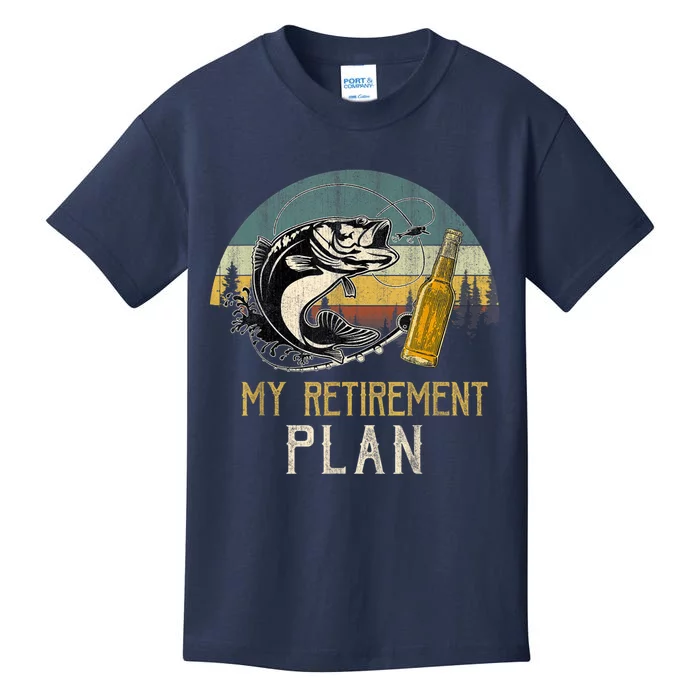 Retro Vintage My Retirement Plan Drinking Beer And Fishing Kids T-Shirt