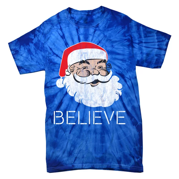 Retro Vintage Merry Christmas Believe In Santa Great Gift Tie-Dye T-Shirt