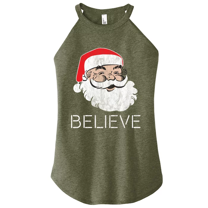 Retro Vintage Merry Christmas Believe In Santa Great Gift Women’s Perfect Tri Rocker Tank