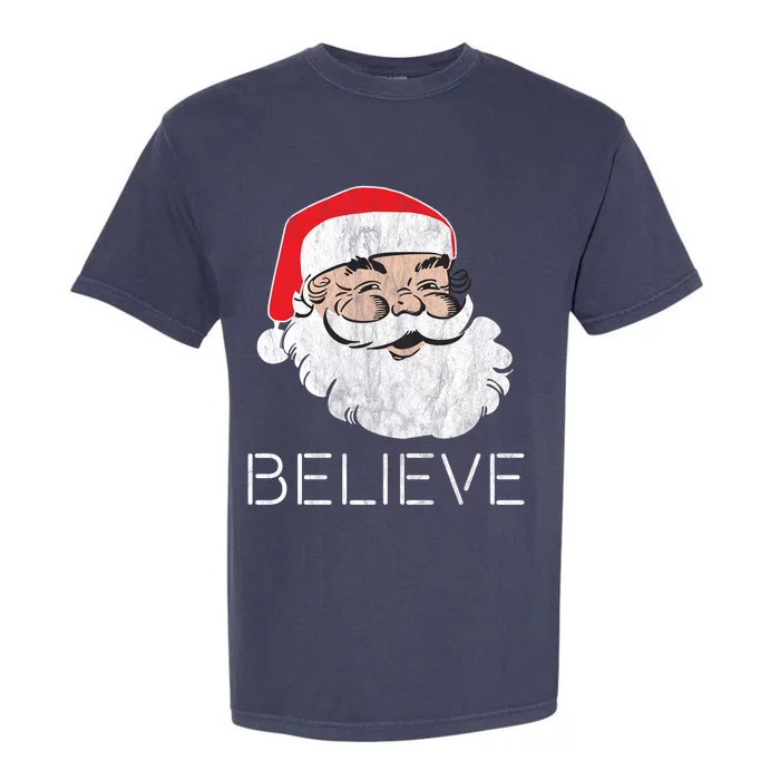 Retro Vintage Merry Christmas Believe In Santa Great Gift Garment-Dyed Heavyweight T-Shirt