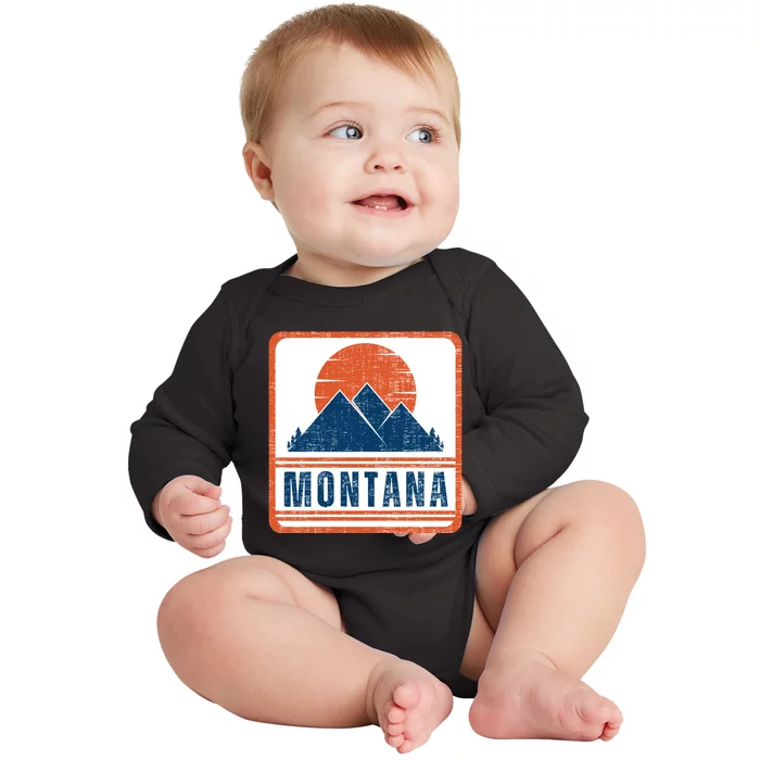 Retro Vintage Montana USA Mountain Gift For Men Baby Long Sleeve Bodysuit