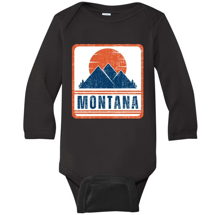 Retro Vintage Montana USA Mountain Gift For Men Baby Long Sleeve Bodysuit