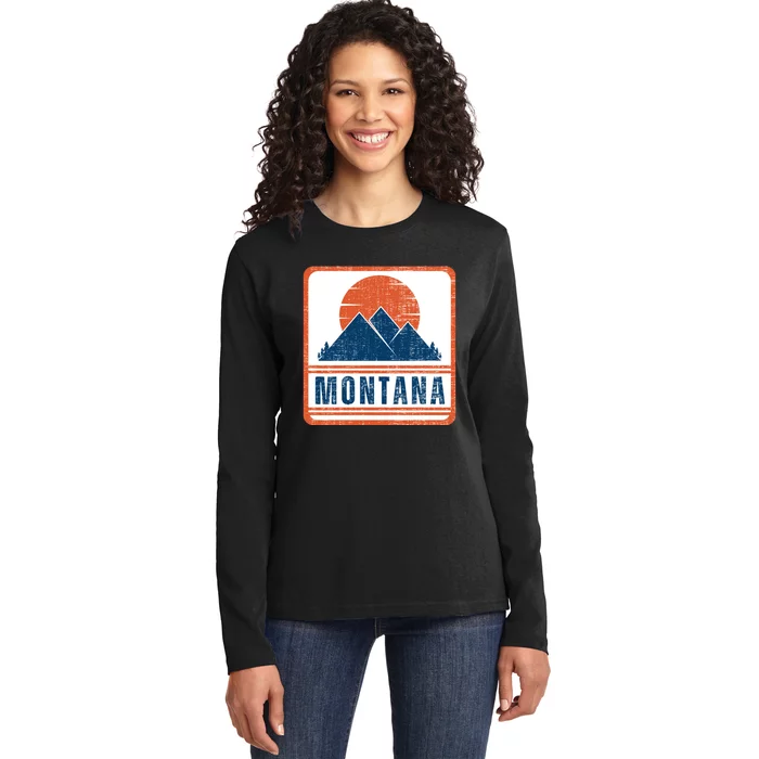 Retro Vintage Montana USA Mountain Gift For Men Ladies Long Sleeve Shirt