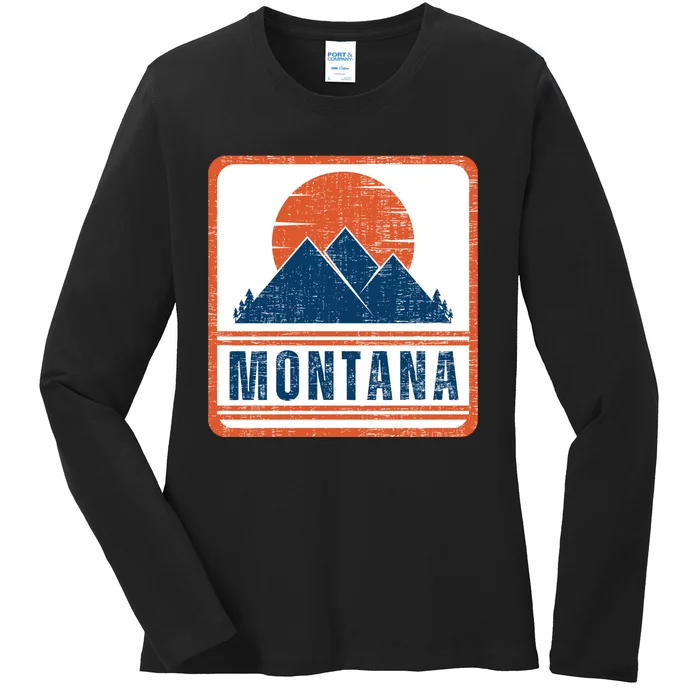 Retro Vintage Montana USA Mountain Gift For Men Ladies Long Sleeve Shirt