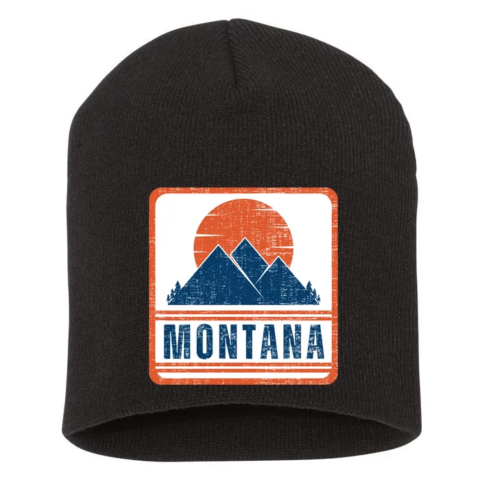 Retro Vintage Montana USA Mountain Gift For Men Short Acrylic Beanie