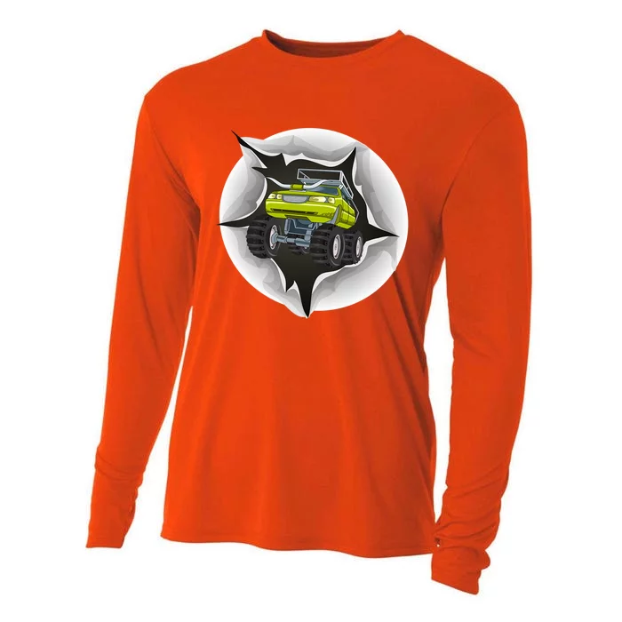 Retro Vintage Monster Truck Crushing Wall Gift Cooling Performance Long Sleeve Crew