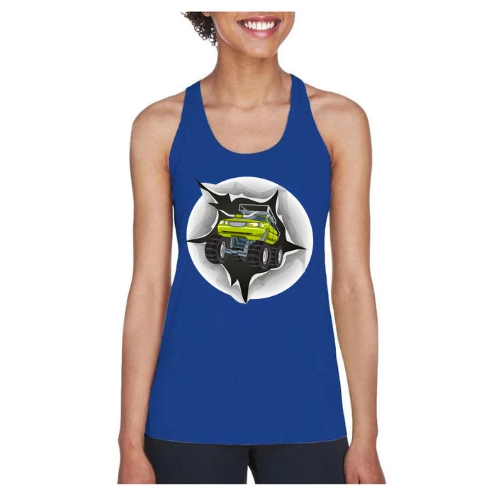 Retro Vintage Monster Truck Crushing Wall Gift Women's Racerback Tank