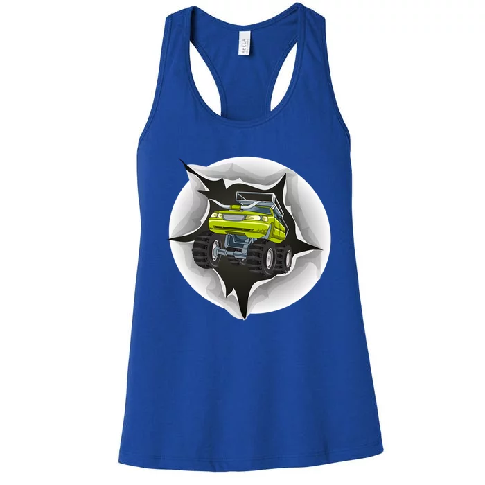 Retro Vintage Monster Truck Crushing Wall Gift Women's Racerback Tank