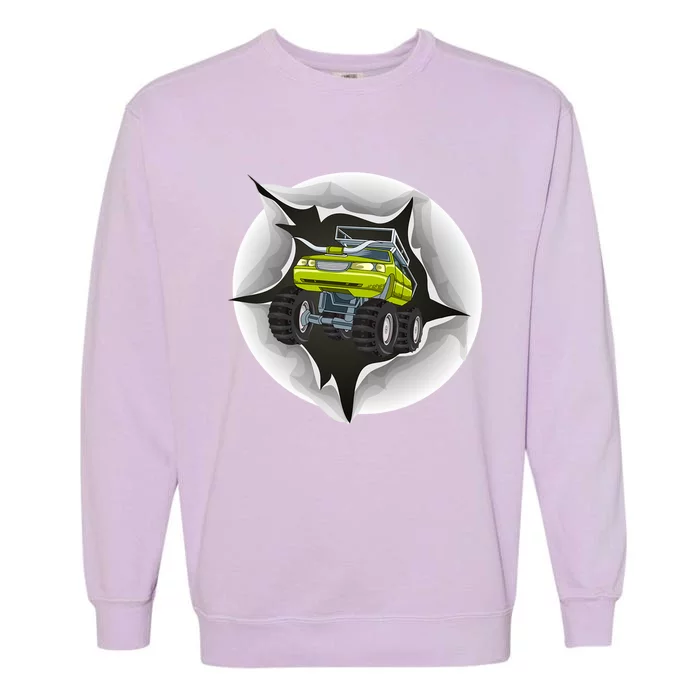 Retro Vintage Monster Truck Crushing Wall Gift Garment-Dyed Sweatshirt