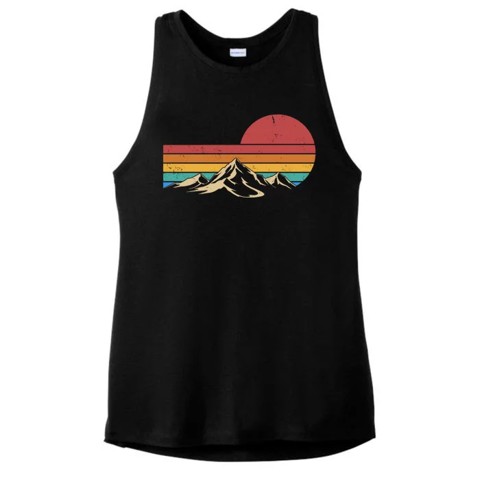 Retro Vintage Mountain Range Sunset Colors Ladies Tri-Blend Wicking Tank