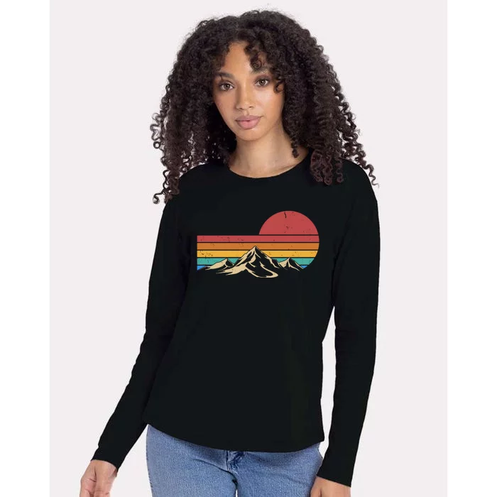 Retro Vintage Mountain Range Sunset Colors Womens Cotton Relaxed Long Sleeve T-Shirt