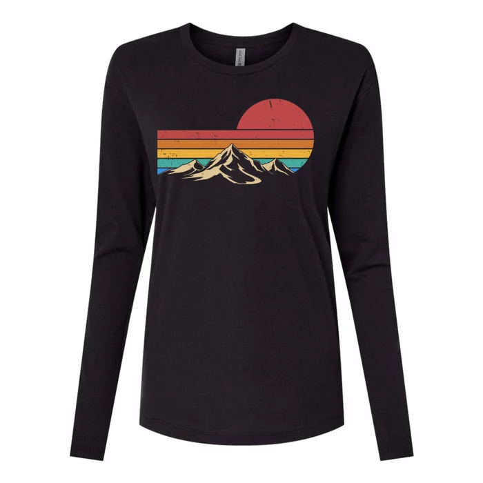 Retro Vintage Mountain Range Sunset Colors Womens Cotton Relaxed Long Sleeve T-Shirt