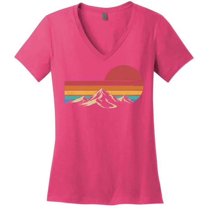 Retro Vintage Mountain Range Sunset Colors Women's V-Neck T-Shirt