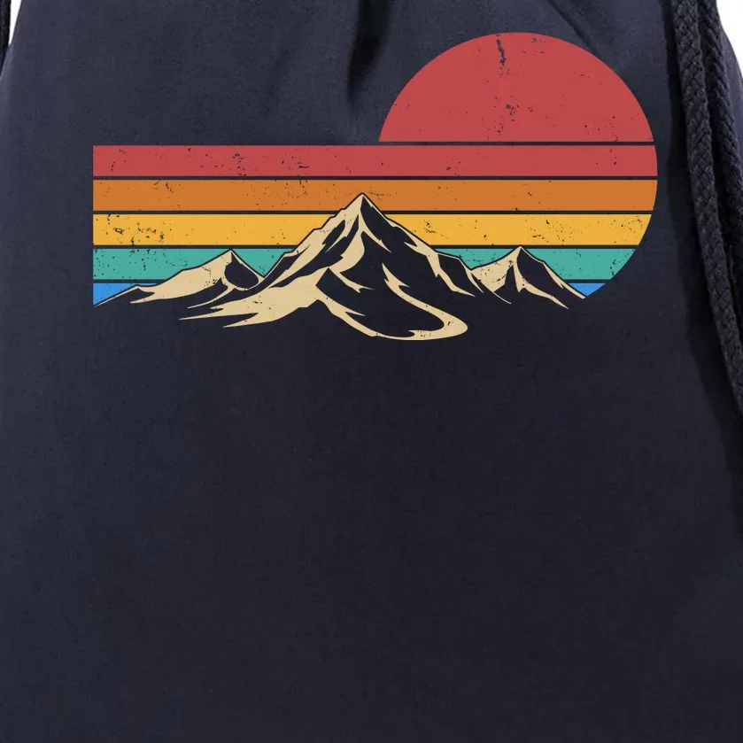 Retro Vintage Mountain Range Sunset Colors Drawstring Bag